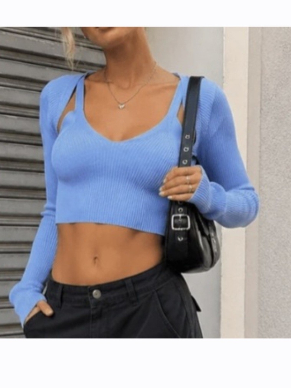LOVE TREE Cropped Blue Sweater Small NWT